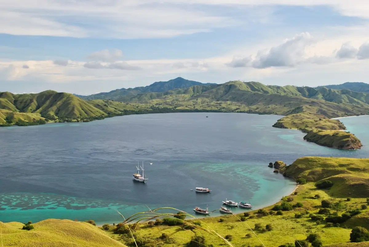 Limestone islands and turquoise lagoon in eastern Indonesia